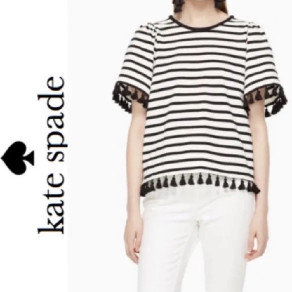 Brooke Street by Kate Spade Striped Flutter Tassel Shirt